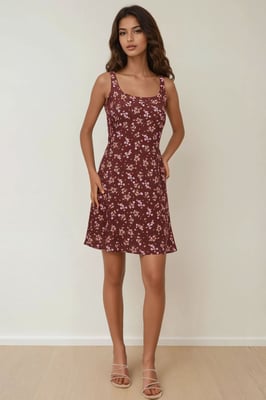 U-Kragen Bedrucktes Figur-Hugging Mini Kleid