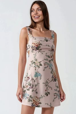 Bedrucktes Bodycon-Minikleid mit quadratischem Kragen