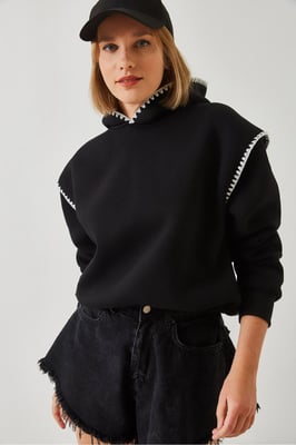 Kapuzensweatshirt mit Spitzendetails und lockerer Passform