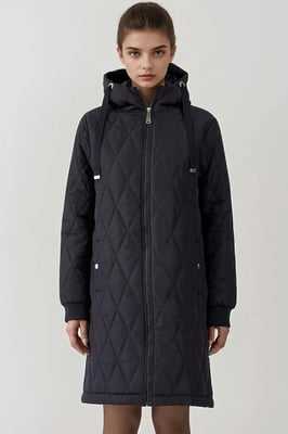 Langer Kapuzenmantel aus strukturiertem Gabardine