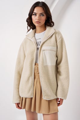 Oversized Plüschmantel mit Taschen