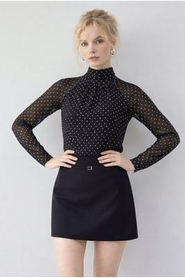 Punktmuster Rollkragen Chiffonbluse