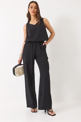 V-Ausschnitt Baumwollbluse-Hosen Zweiteiliges Set