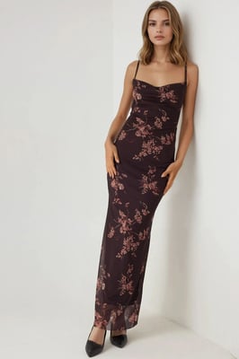 Bedrucktes Bodycon-Maxikleid aus Tüll