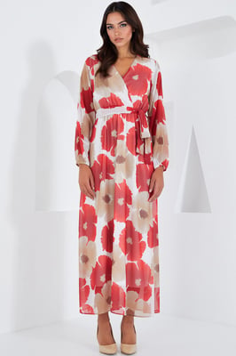 Floral V-Ausschnitt Maxi Wickelkleid mit Schleife