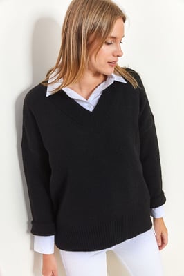 V-Ausschnitt Langarmpullover