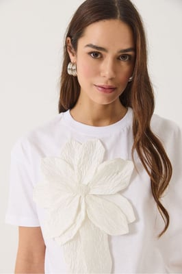 Blumenmuster Rundhals-T-Shirt mit Accessoire-Detail