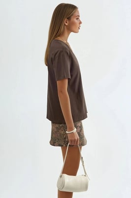 V-Ausschnitt Unifarben Strick-T-Shirt