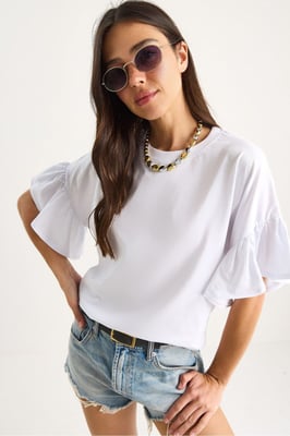 T-Shirt mit Rüschendetails und Rundhalsausschnitt