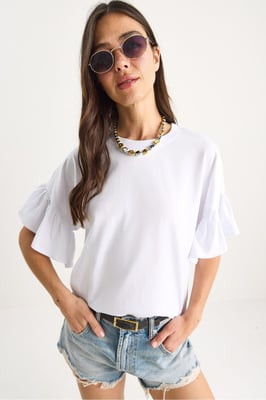T-Shirt mit Rüschendetails und Rundhalsausschnitt