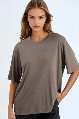 Übergroßes Rundhals-Ripp-T-Shirt