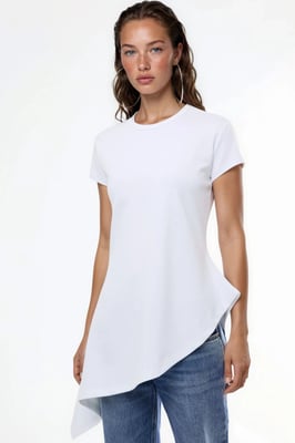 Asymmetrisches Kurzarm-Shirt mit Rundhalsausschnitt
