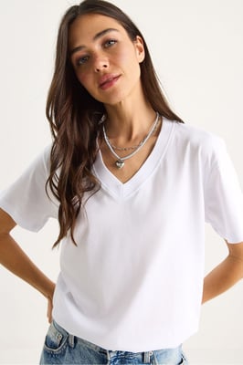 Komfort Fit V-Ausschnitt Kammgarn Baumwoll-T-Shirt