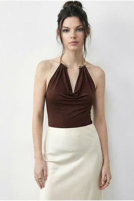 V-Ausschnitt Bluse mit Accessoire-Detail