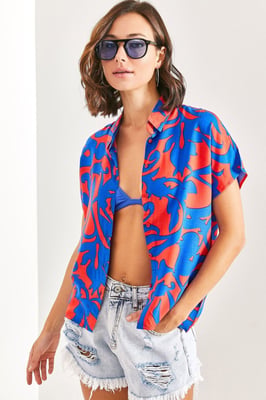 Blumenmuster Hemd mit Knopfleiste