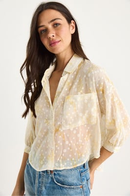 Florales Jacquard Kurzarm Hemd mit Knopfleiste und Tasche