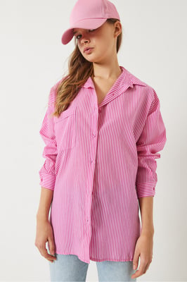 Gestreiftes Button-Up-Overshirt mit Schlitz