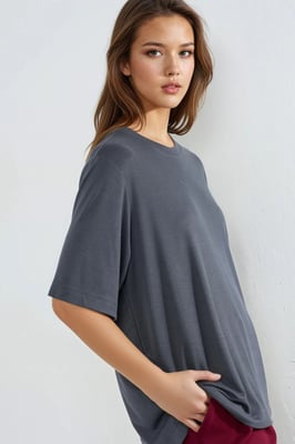 Übergrößiges Ripp-Panel T-Shirt mit Rundhalsausschnitt
