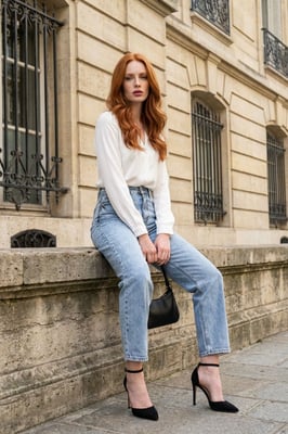 Hochtaillierte Slim-Fit Jeans