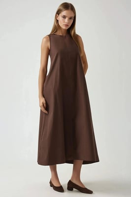 Mixray Kollektion Crew Neck Ärmelloses A-Form Maxi Kleid