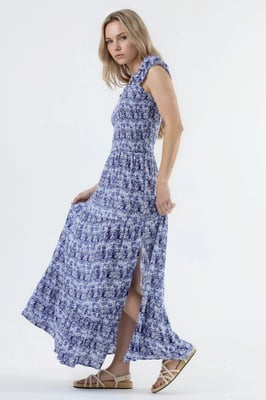 Maxikleid mit Paisley-Muster und quadratischem Kragen