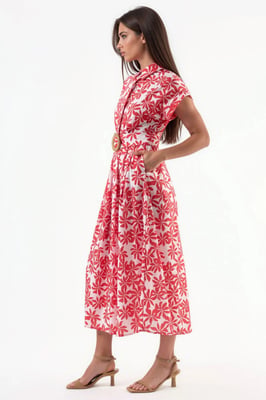 Floral A-Linien-Midikleid mit Gürtel