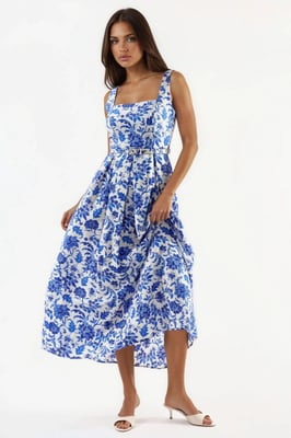 Floral Midi-Kleid mit quadratischem Kragen