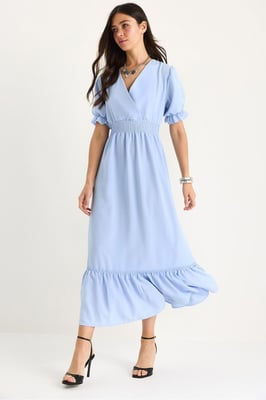 V-Ausschnitt Midi-Kleid mit Schleife