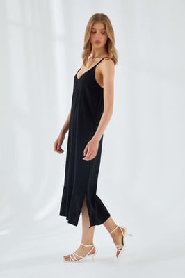 V-Ausschnitt Schlitz Midi-Kleid