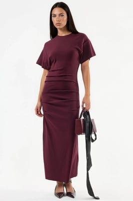 Einfarbiges Bodycon-Midikleid mit Rundhalsausschnitt