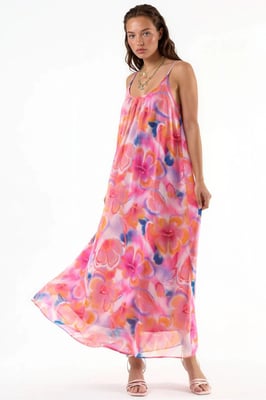 Blumen U-Ausschnitt Midi-Kleid