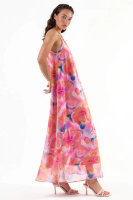 Blumen U-Ausschnitt Midi-Kleid