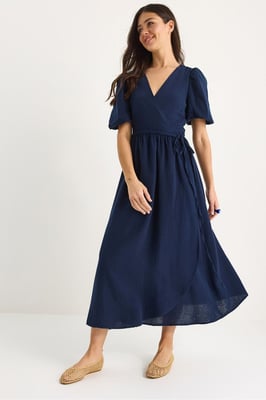 Strukturiertes V-Ausschnitt Midikleid mit Wickelverschluss