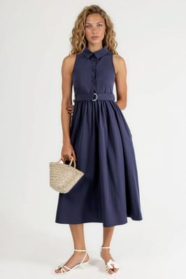 Geknotetes Hemdkragen-Midikleid