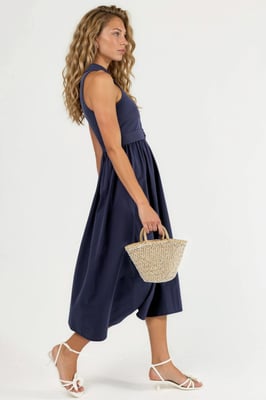 Geknotetes Hemdkragen-Midikleid