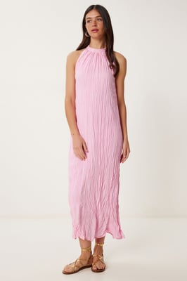 Strukturiertes Midikleid mit Halterneck-Kragen