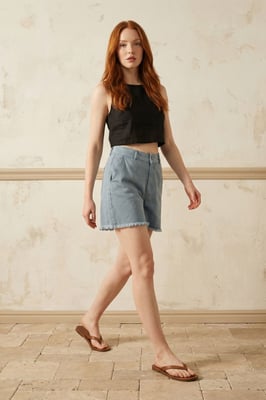 Hoch taillierte weite Jeansshorts