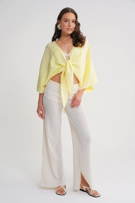 Texturierte V-Ausschnitt Bolero Bluse