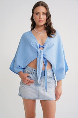 Strukturierte V-Ausschnitt Bolero Bluse