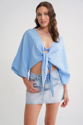Strukturierte V-Ausschnitt Bolero Bluse