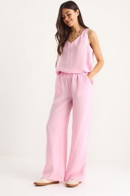 V-Ausschnitt Baumwollbluse-Hosen Zweiteiliges Set