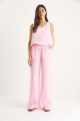 V-Ausschnitt Baumwollbluse-Hosen Zweiteiliges Set