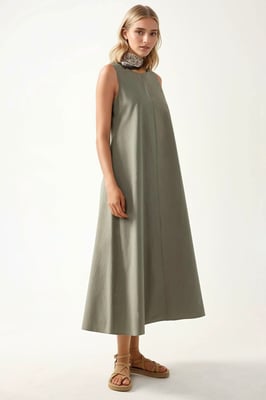 Mixray Kollektion Ärmelloses A-Linien Maxikleid mit Rundhalsausschnitt