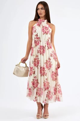 Blumen-Maxi-Kleid mit Bindeband