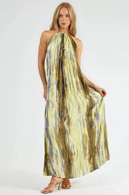 Texturiertes Gemustertes Maxikleid mit Halterkragen