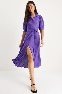 Midi-Kleid mit Knopfverschluss und Hemdkragen