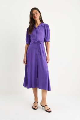 Midi-Kleid mit Knopfverschluss und Hemdkragen
