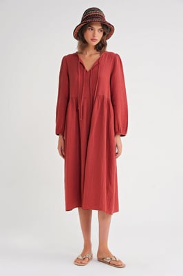 V-Ausschnitt Midi-Kleid mit Bindeband