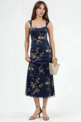 Blumen Midi-Kleid mit Herzkragen