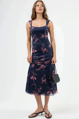 Blumiges Midikleid mit Herzkragen
